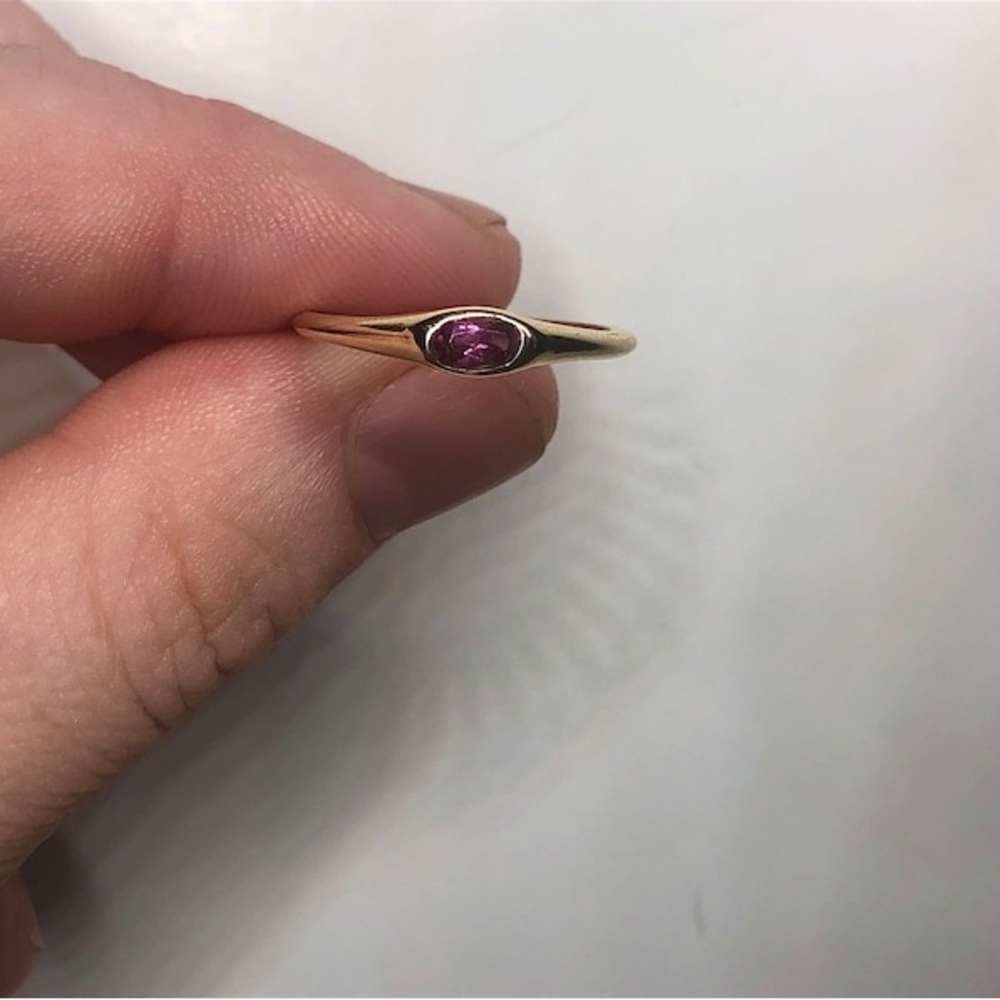 Gold Pink Tourmaline Ring | Elegant Birthstone Jewelry | Minimalist Stackin - Picture 3 of 6
